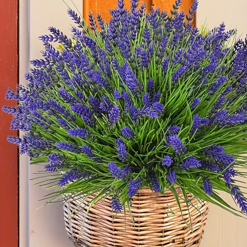 Artificial Lavender Bouquet (6 Stems) - Fade Resistant Greenery for Garden, Porch & Home