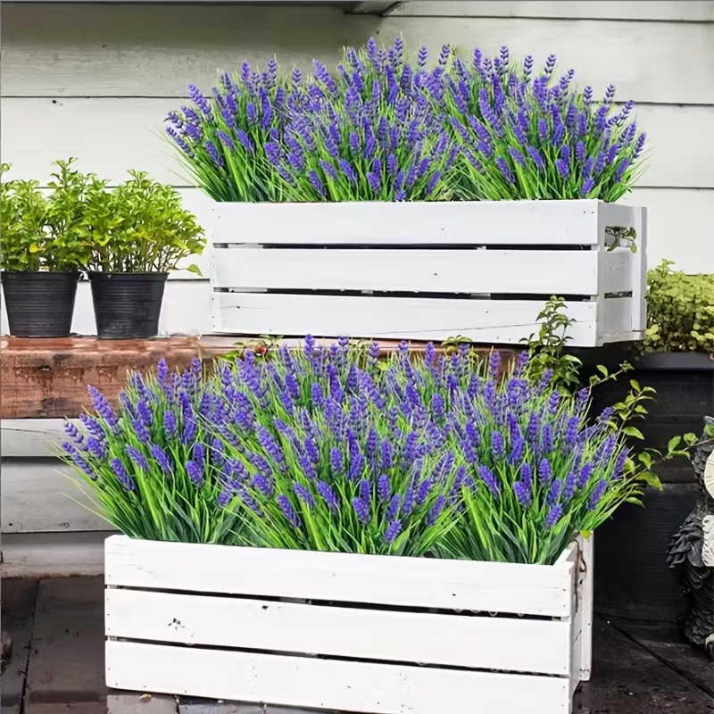 Artificial Lavender Bouquet (6 Stems) - Fade Resistant Greenery for Garden, Porch & Home
