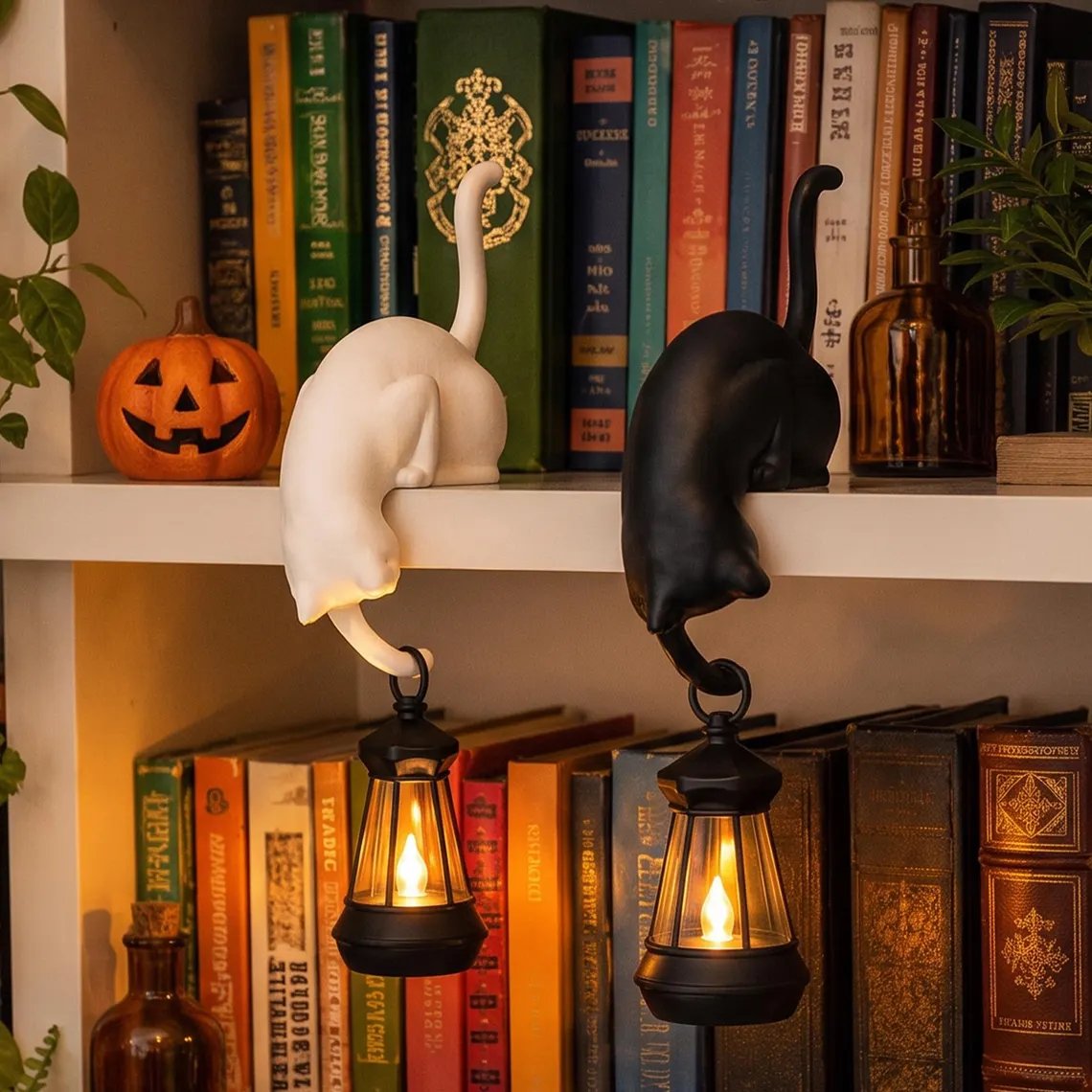 🐱✨ Cat Figurine with LED Lantern – Magical Bookshelf Decor for a Cozy Home Atmosphere 🏡