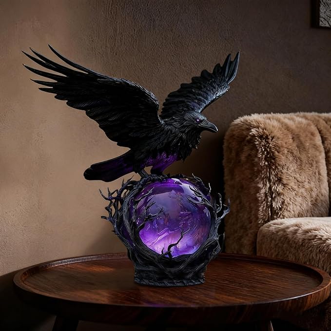 Last Day Up To 70% Off 🖤 Gothic LED Lamp, Mysterious Hollow Raven Sculpture With Glowing Orb, 3D Moonlight Lantern Decor For Gothic & Halloween Lovers