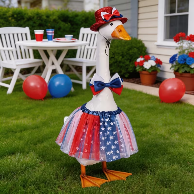 Last Day Up To 70% Off - 3PCS Stars & Stripes Tutu Skirt & Mini Hat Set | 4th of July Lawn Goose Outfit for 23 Inch Porch Goose Statue