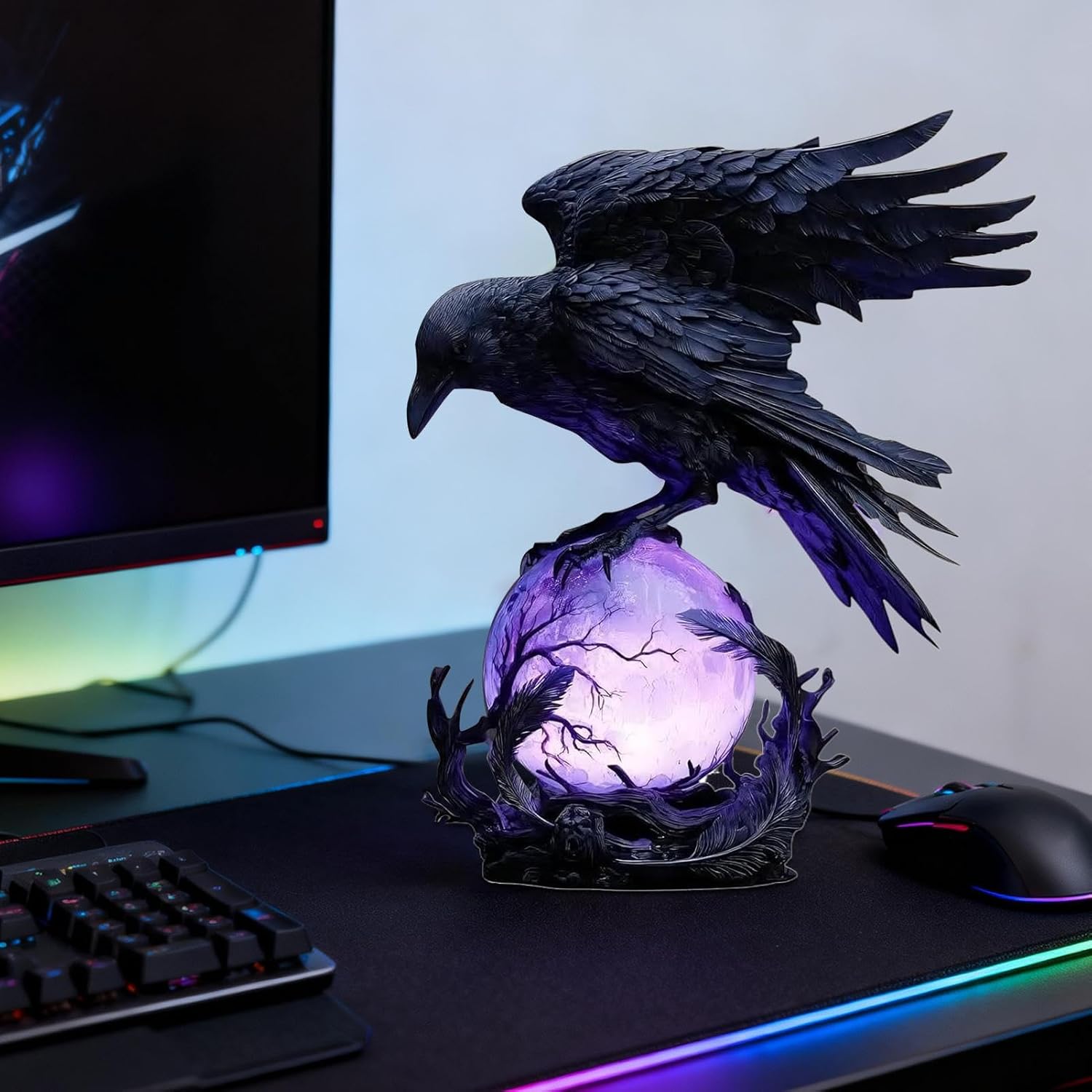 Last Day Up To 70% Off 🖤 Gothic LED Lamp, Mysterious Hollow Raven Sculpture With Glowing Orb, 3D Moonlight Lantern Decor For Gothic & Halloween Lovers