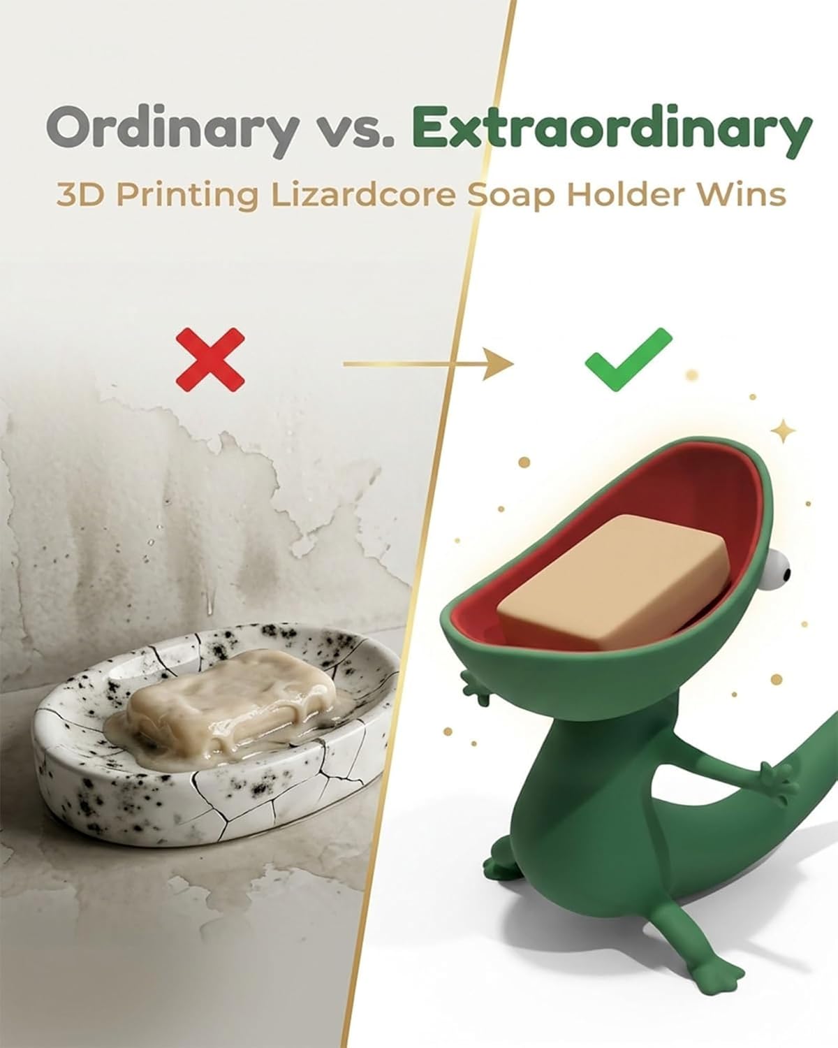Lizard Soap Holder – Odor-Free Resin, Built-in Drainage, No More Mushy Soap