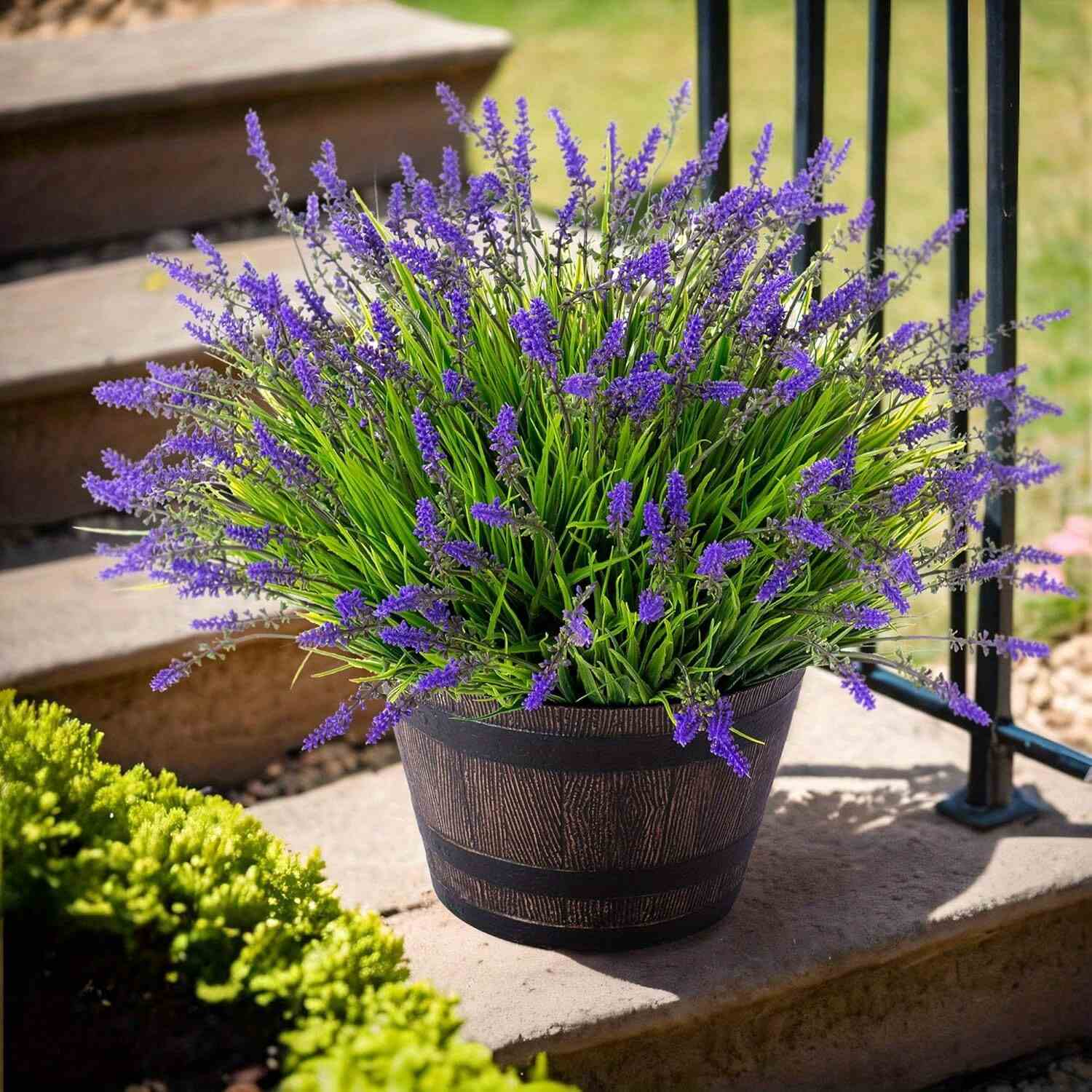 Artificial Lavender Bouquet (6 Stems) - Fade Resistant Greenery for Garden, Porch & Home