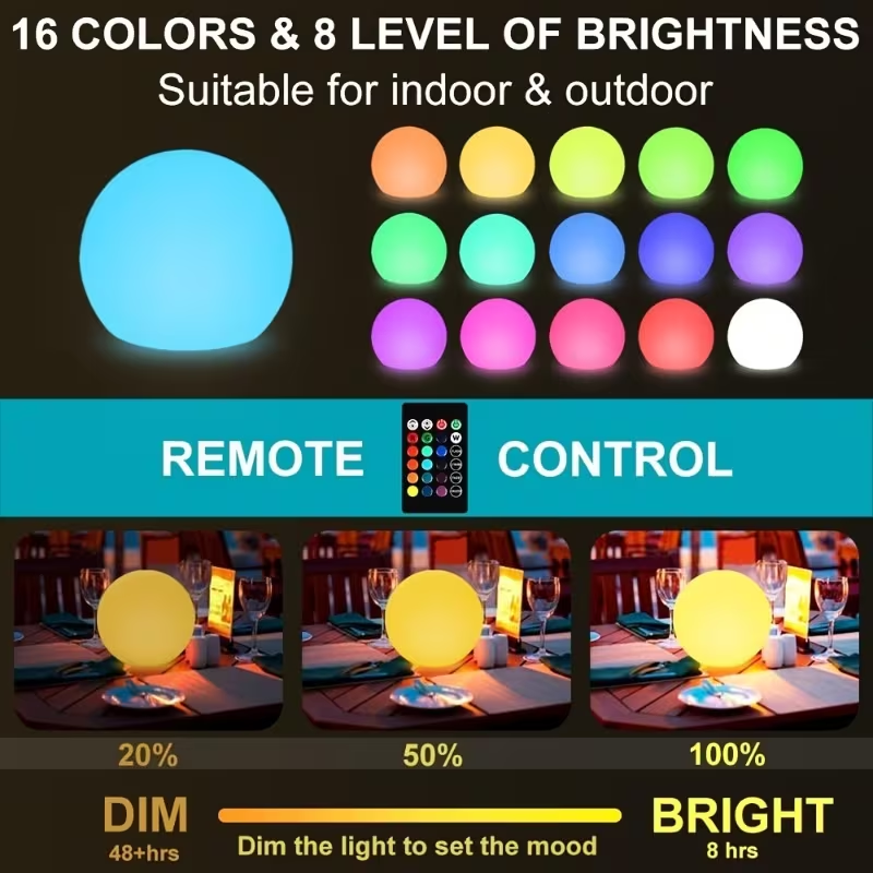 Last Day Up To 70% Off｜8'' RGB Solar Globe Lights, 16 Colors Changing Waterproof Garden Light with Remote