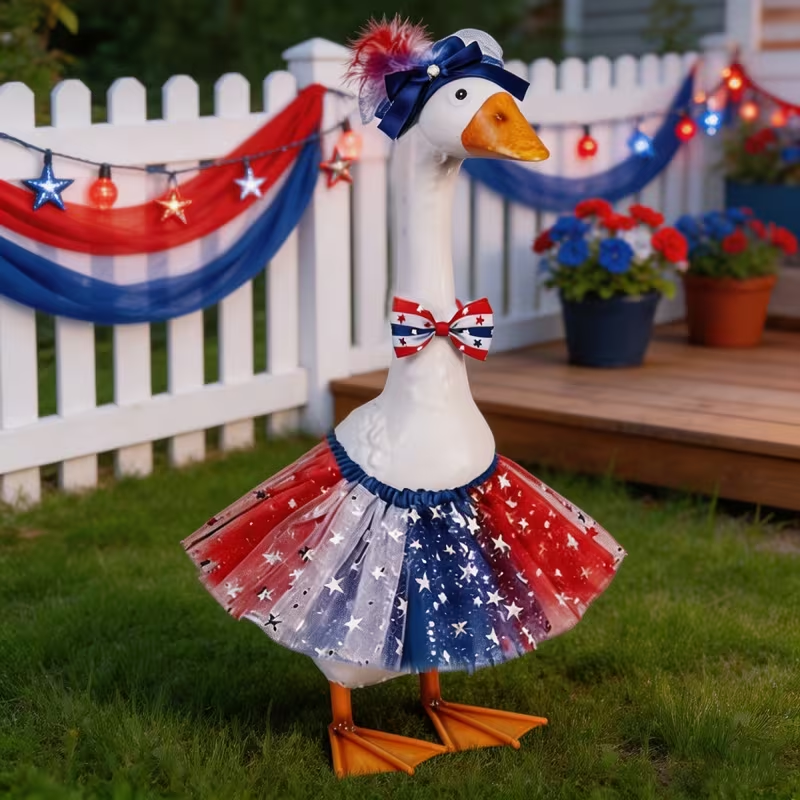 Last Day Up To 70% Off - 3PCS Stars & Stripes Tutu Skirt & Mini Hat Set | 4th of July Lawn Goose Outfit for 23 Inch Porch Goose Statue