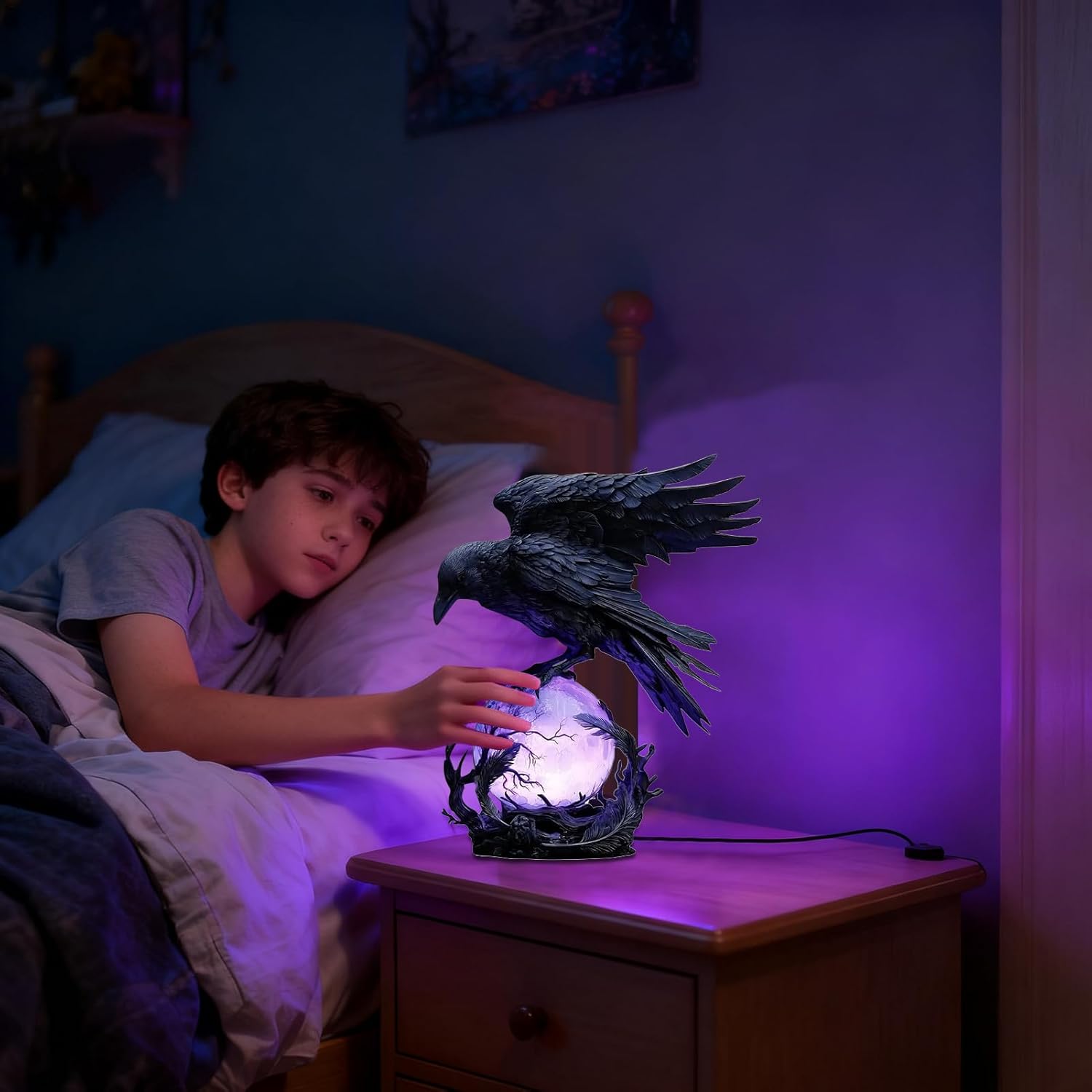 Last Day Up To 70% Off 🖤 Gothic LED Lamp, Mysterious Hollow Raven Sculpture With Glowing Orb, 3D Moonlight Lantern Decor For Gothic & Halloween Lovers