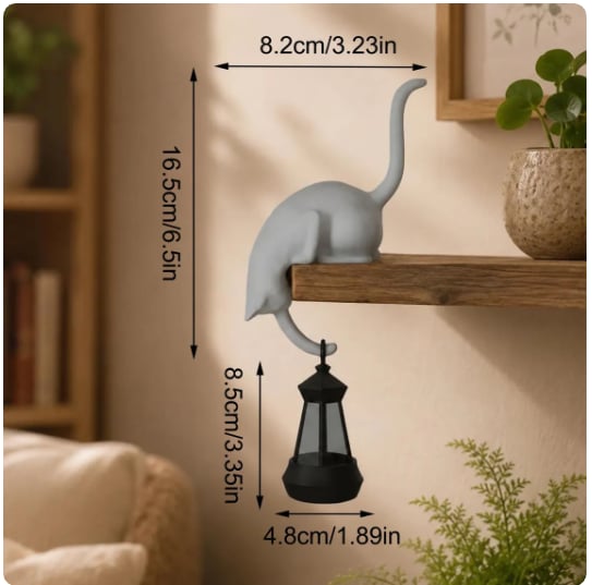 🐱✨ Cat Figurine with LED Lantern – Magical Bookshelf Decor for a Cozy Home Atmosphere 🏡