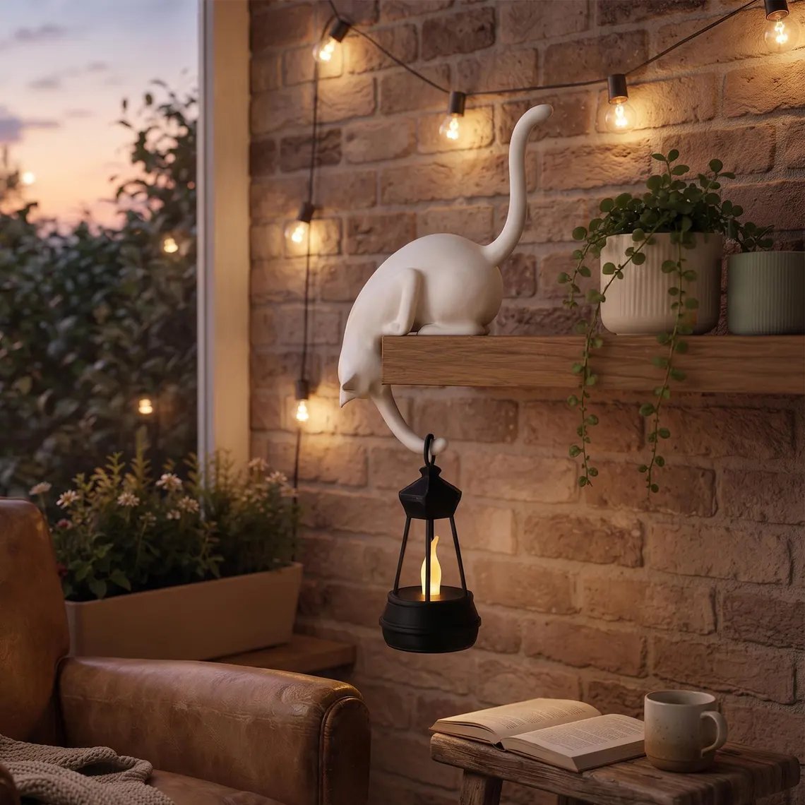 🐱✨ Cat Figurine with LED Lantern – Magical Bookshelf Decor for a Cozy Home Atmosphere 🏡