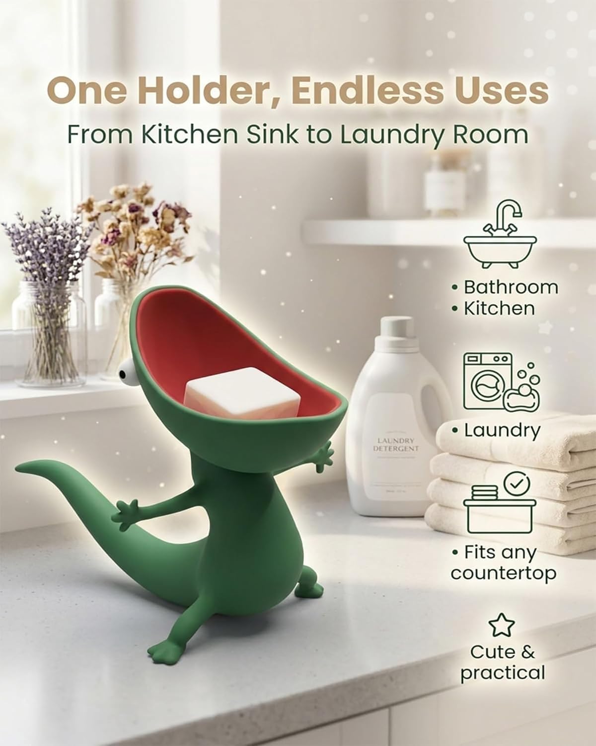 Lizard Soap Holder – Odor-Free Resin, Built-in Drainage, No More Mushy Soap