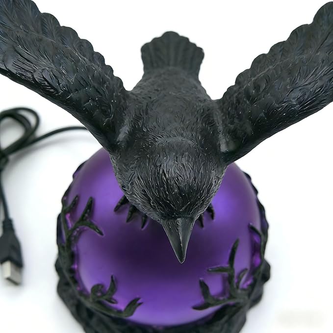Last Day Up To 70% Off 🖤 Gothic LED Lamp, Mysterious Hollow Raven Sculpture With Glowing Orb, 3D Moonlight Lantern Decor For Gothic & Halloween Lovers