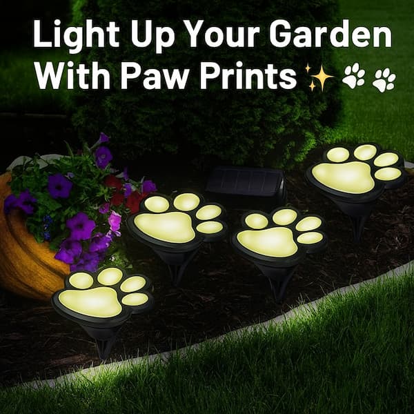 Get 49% OFF🌟 Solar Paw Print Garden Lights – Waterproof LED Outdoor Pathway Lamps (4 Packs)