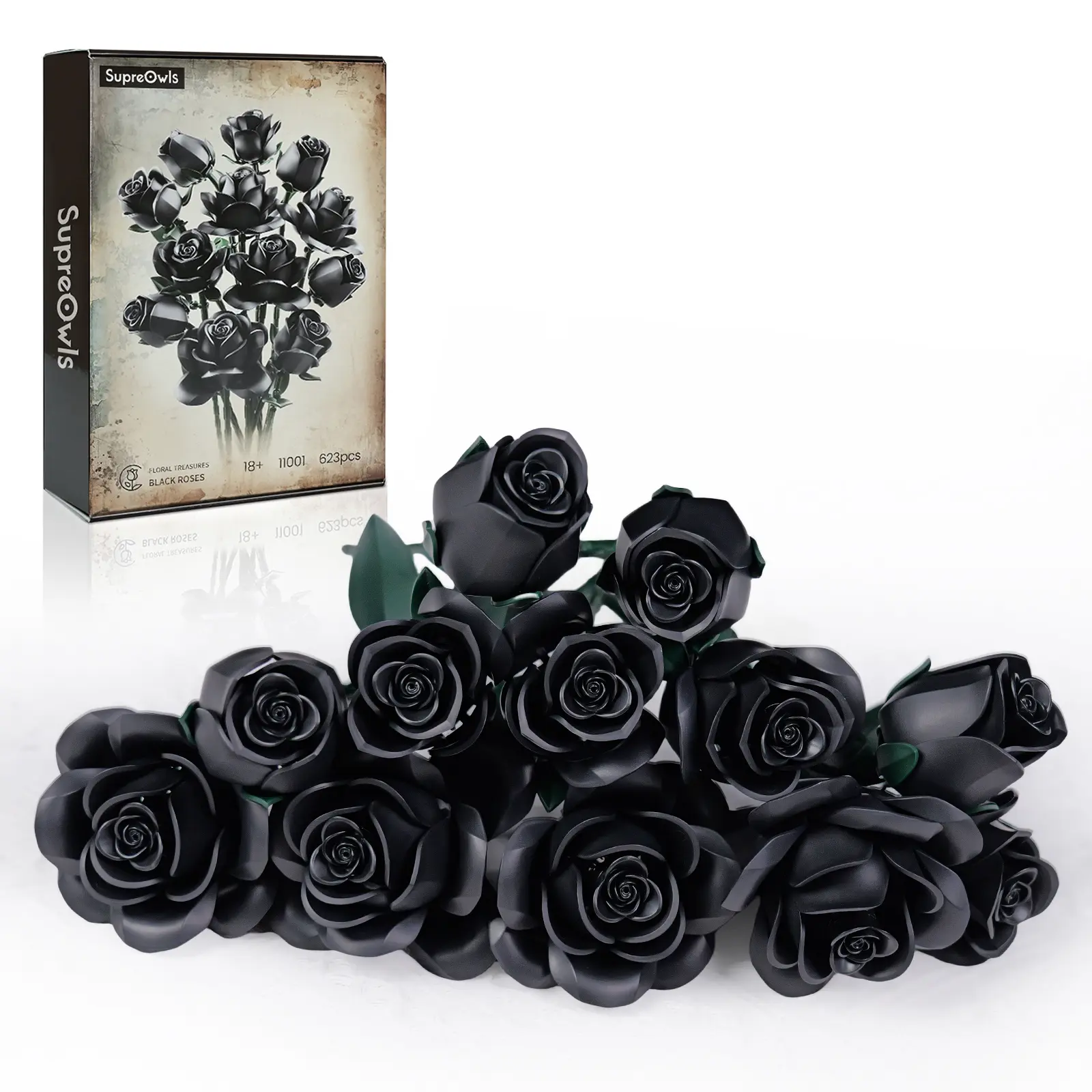 🌹50% OFF - Supreowls Black Rose Flower Bouquet Building Set, Black Rose Eternal Flower Botanical Collection Blocks Kit Compatible for Adults Women, Artificial Flowers Gothic Decor for Valentine's Day & Halloween & Christmas Gift
