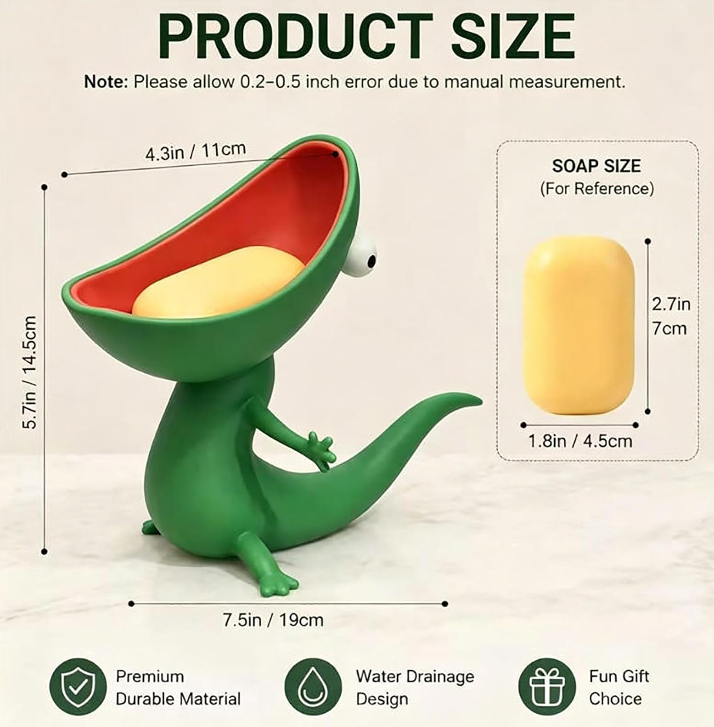 Lizard Soap Holder – Odor-Free Resin, Built-in Drainage, No More Mushy Soap