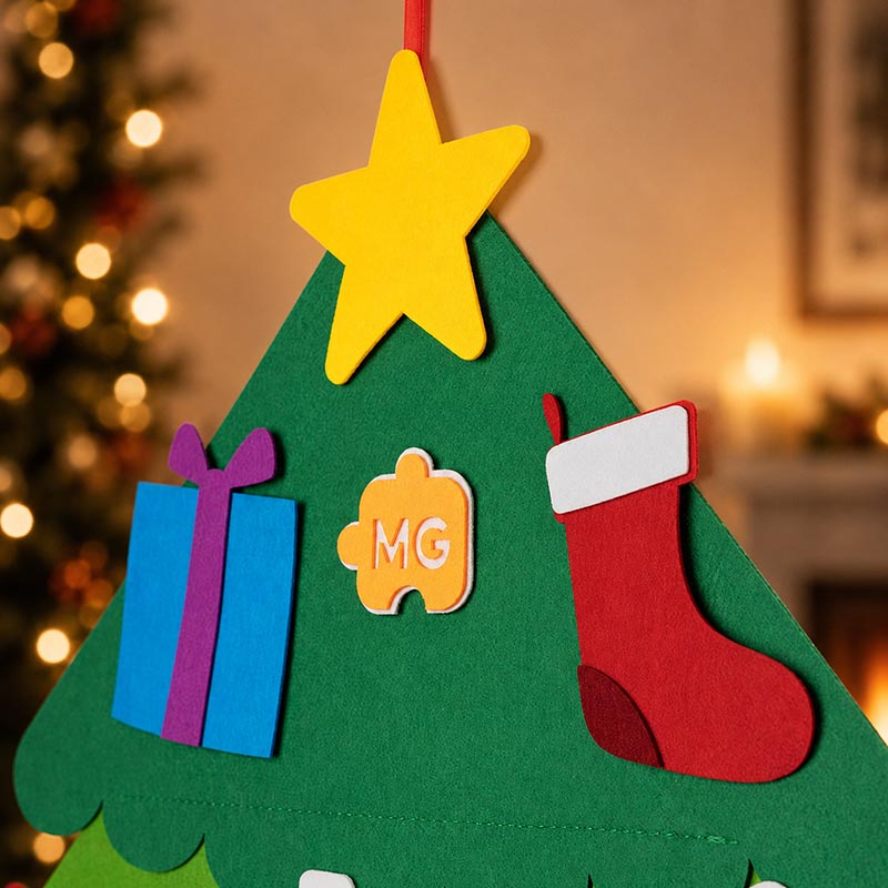 🎄 3D Felt Christmas Tree for Kids – 25 Ornaments, Wall Hanging DIY Decor Set