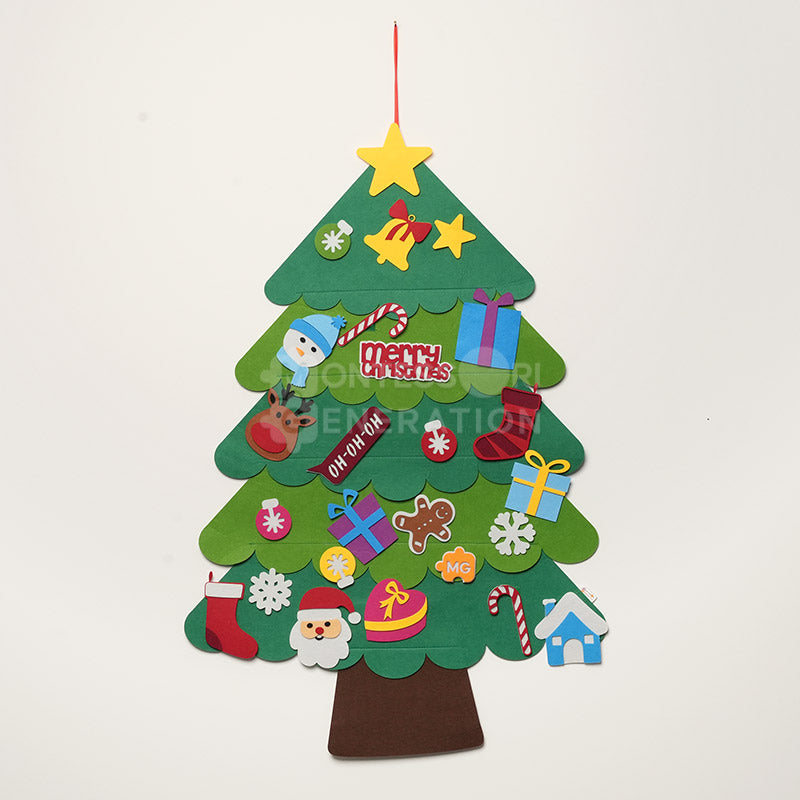 🎄 3D Felt Christmas Tree for Kids – 25 Ornaments, Wall Hanging DIY Decor Set