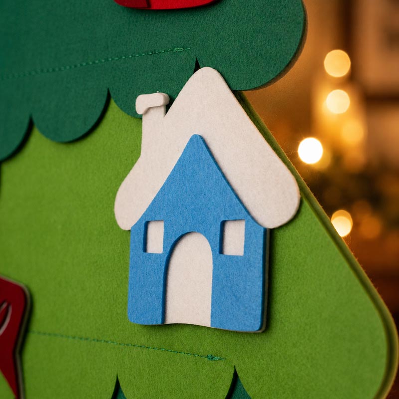 🎄 3D Felt Christmas Tree for Kids – 25 Ornaments, Wall Hanging DIY Decor Set