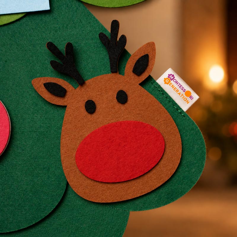 🎄 3D Felt Christmas Tree for Kids – 25 Ornaments, Wall Hanging DIY Decor Set