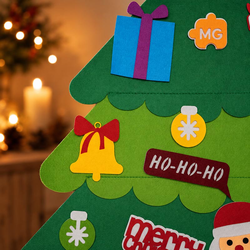 🎄 3D Felt Christmas Tree for Kids – 25 Ornaments, Wall Hanging DIY Decor Set