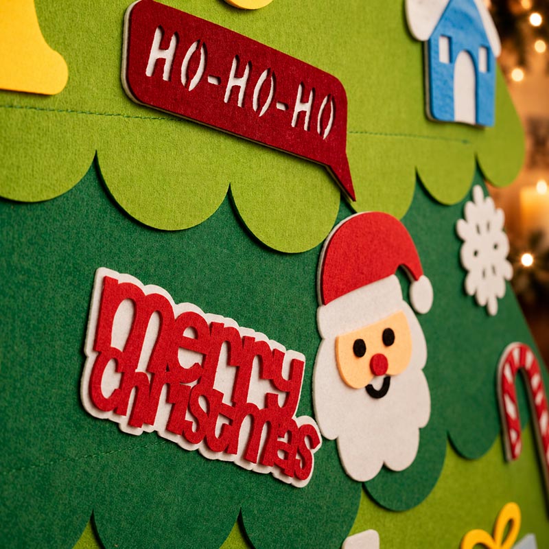 🎄 3D Felt Christmas Tree for Kids – 25 Ornaments, Wall Hanging DIY Decor Set