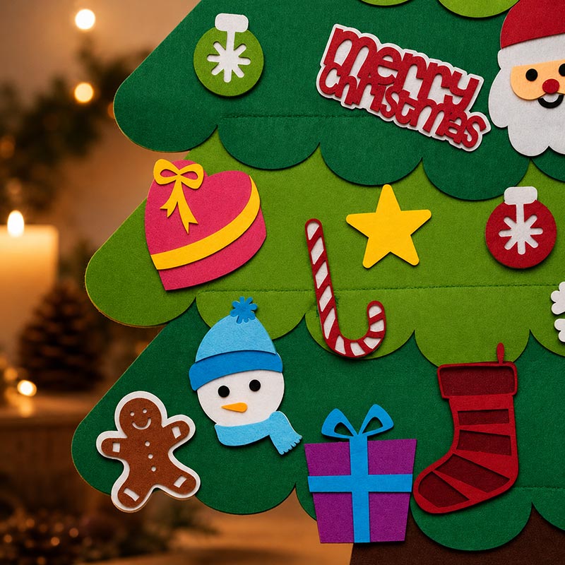 🎄 3D Felt Christmas Tree for Kids – 25 Ornaments, Wall Hanging DIY Decor Set