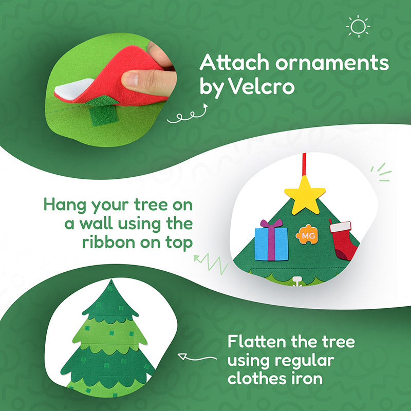 🎄 3D Felt Christmas Tree for Kids – 25 Ornaments, Wall Hanging DIY Decor Set