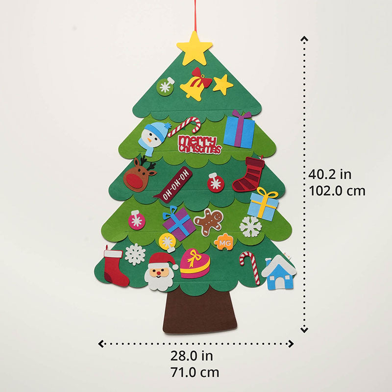 🎄 3D Felt Christmas Tree for Kids – 25 Ornaments, Wall Hanging DIY Decor Set