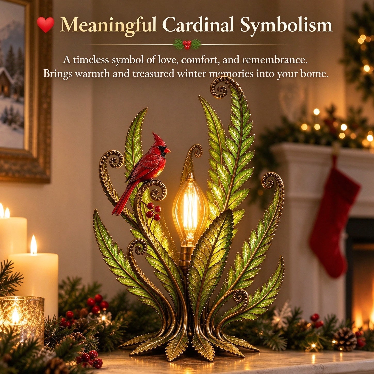 ❤  Last Day 70% OFF✨-🐦Cardinal Garden Glow Lamp for Vintage Bird & Botanical Home Decor 🌿