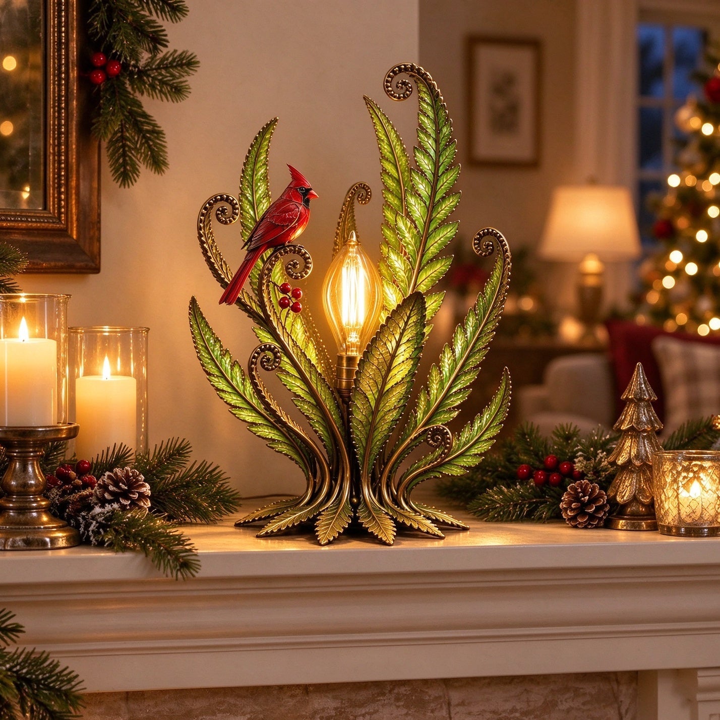❤  Last Day 70% OFF✨-🐦Cardinal Garden Glow Lamp for Vintage Bird & Botanical Home Decor 🌿