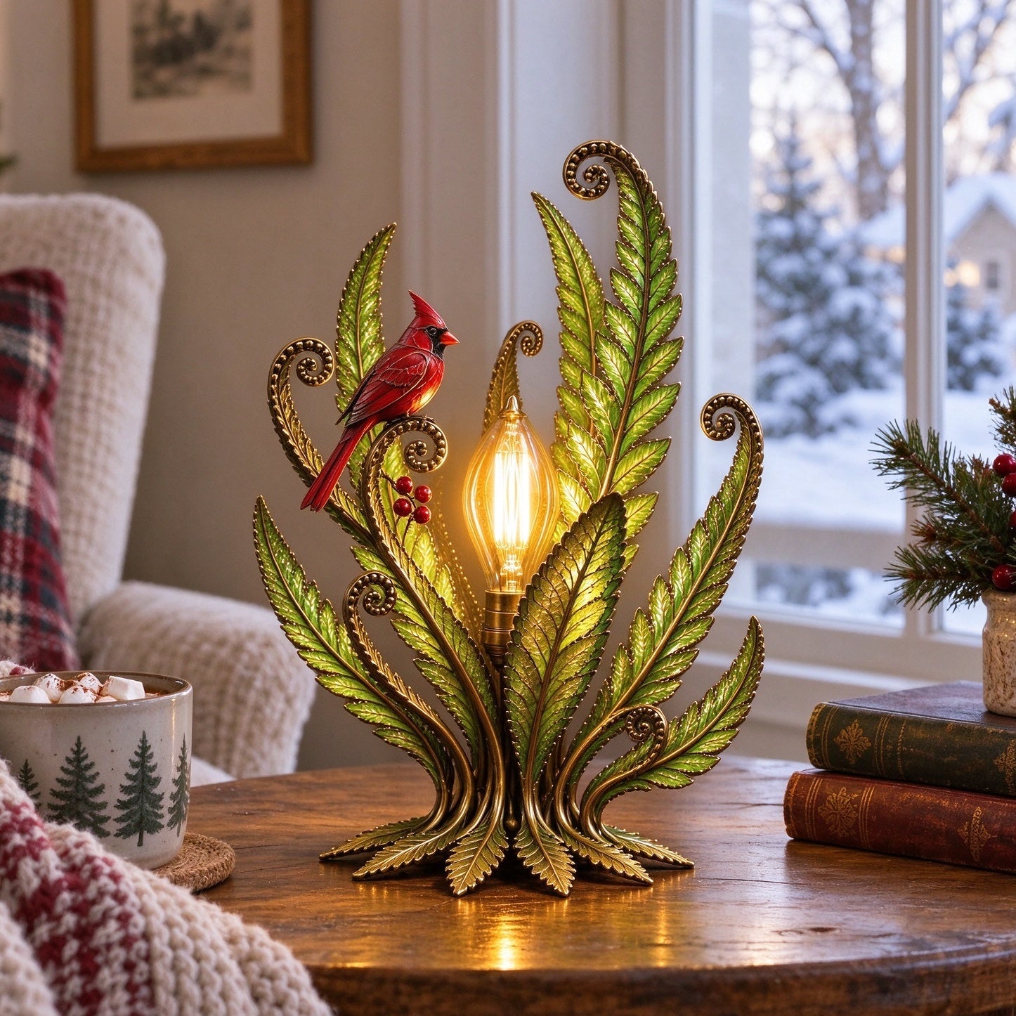❤  Last Day 70% OFF✨-🐦Cardinal Garden Glow Lamp for Vintage Bird & Botanical Home Decor 🌿