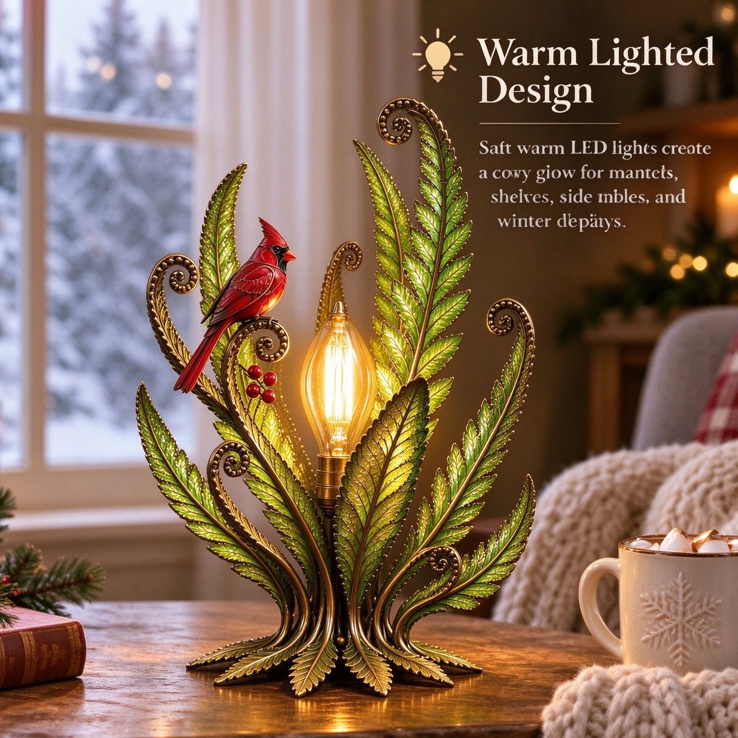 ❤  Last Day 70% OFF✨-🐦Cardinal Garden Glow Lamp for Vintage Bird & Botanical Home Decor 🌿