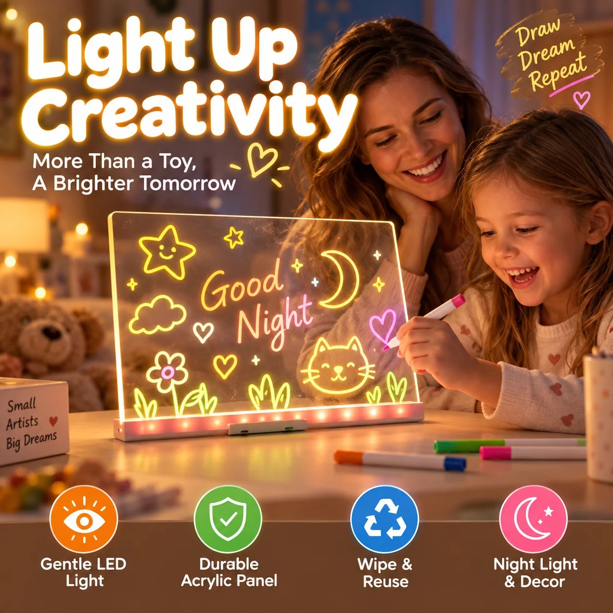 🔥Last Day 49% OFF 🎨 LED Drawing Board for Kids – Erasable Acrylic Art Board
