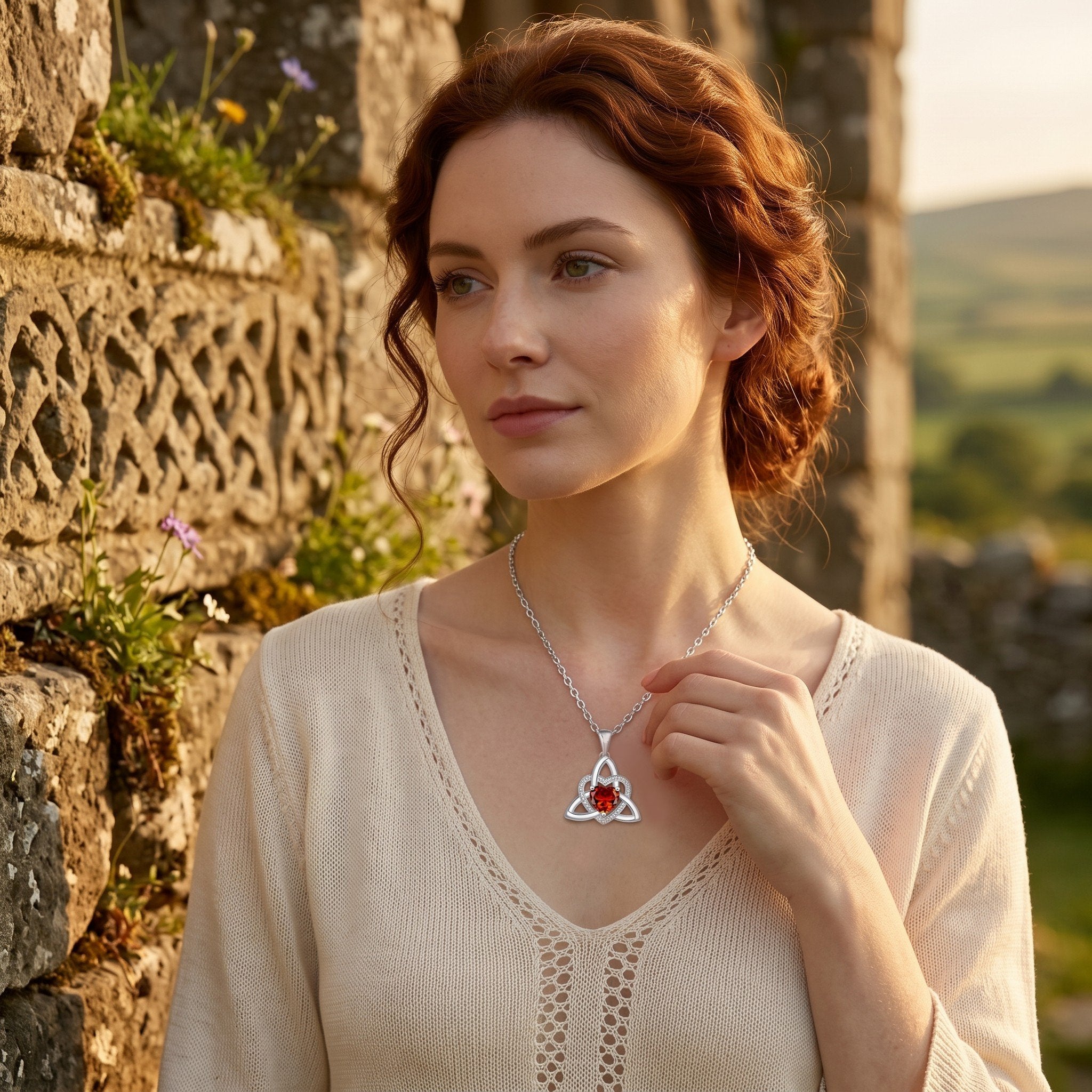 🔥 Last Day 70% OFF🔥Birthstone Celtic Trinity Knot Heart Necklace✨ Heart Shape Celtic Trinity Knot Birthstone Pendant