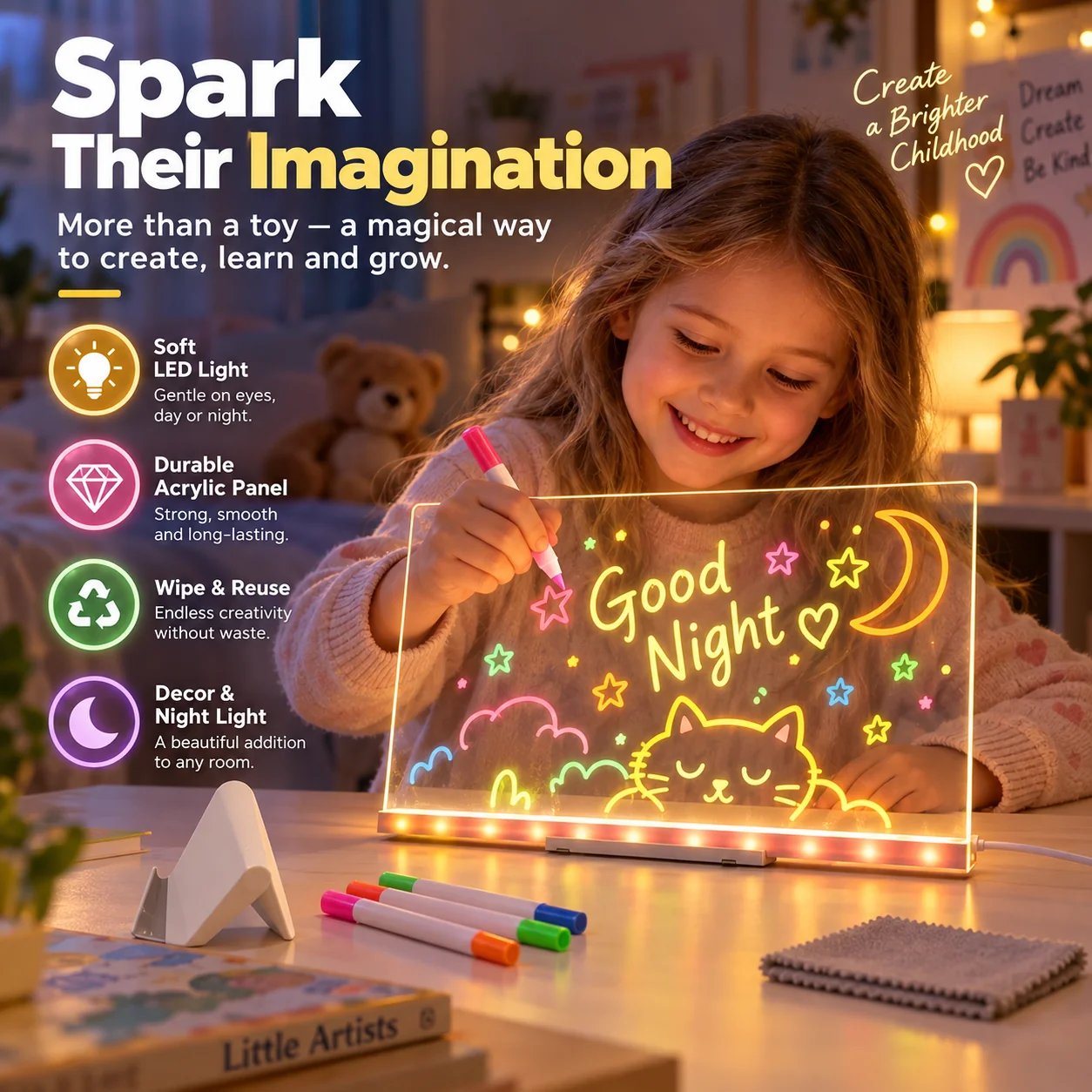 🔥Last Day 49% OFF 🎨 LED Drawing Board for Kids – Erasable Acrylic Art Board