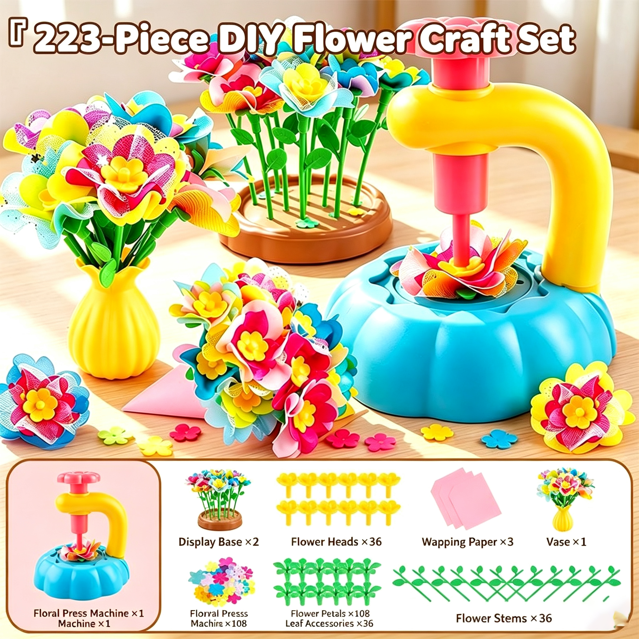Kids Flower Bouquet Making Kit with Press Machine – DIY Craft Set for Girls
