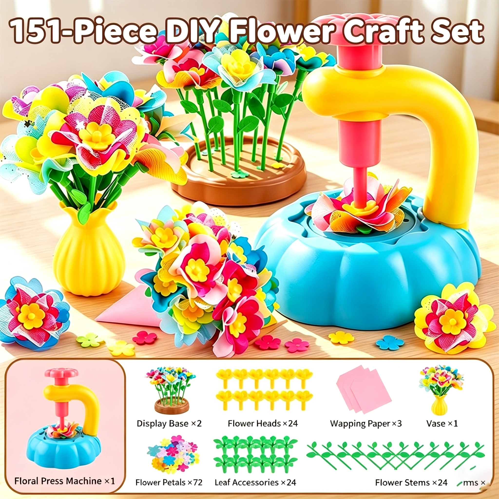 Kids Flower Bouquet Making Kit with Press Machine – DIY Craft Set for Girls