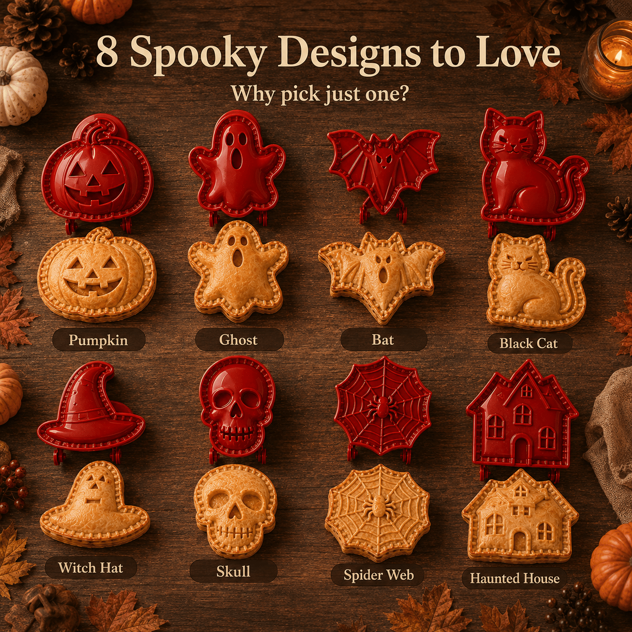 🔥LAST DAY 52% OFF🎃 Halloween Mini Pie Mold Set–8 Spooky Designs for Easy Festive Baking