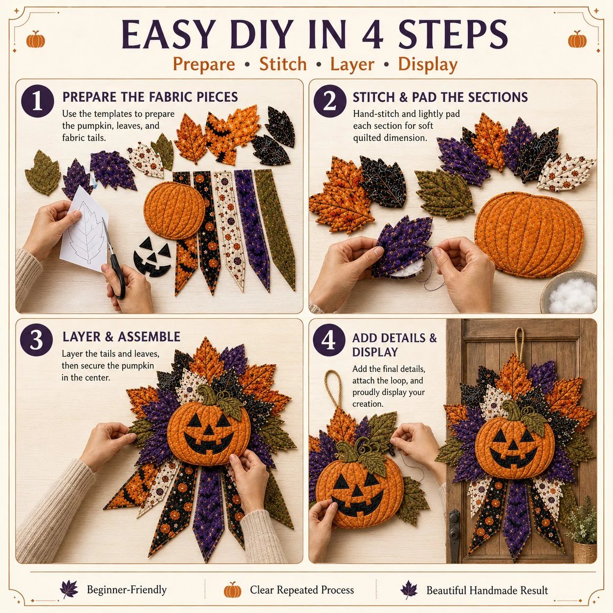 🔥LAST DAY 49% OFF🎃 Beginner-Friendly Oversized Halloween Character Quilted Door Hanger Sewing Kit💕