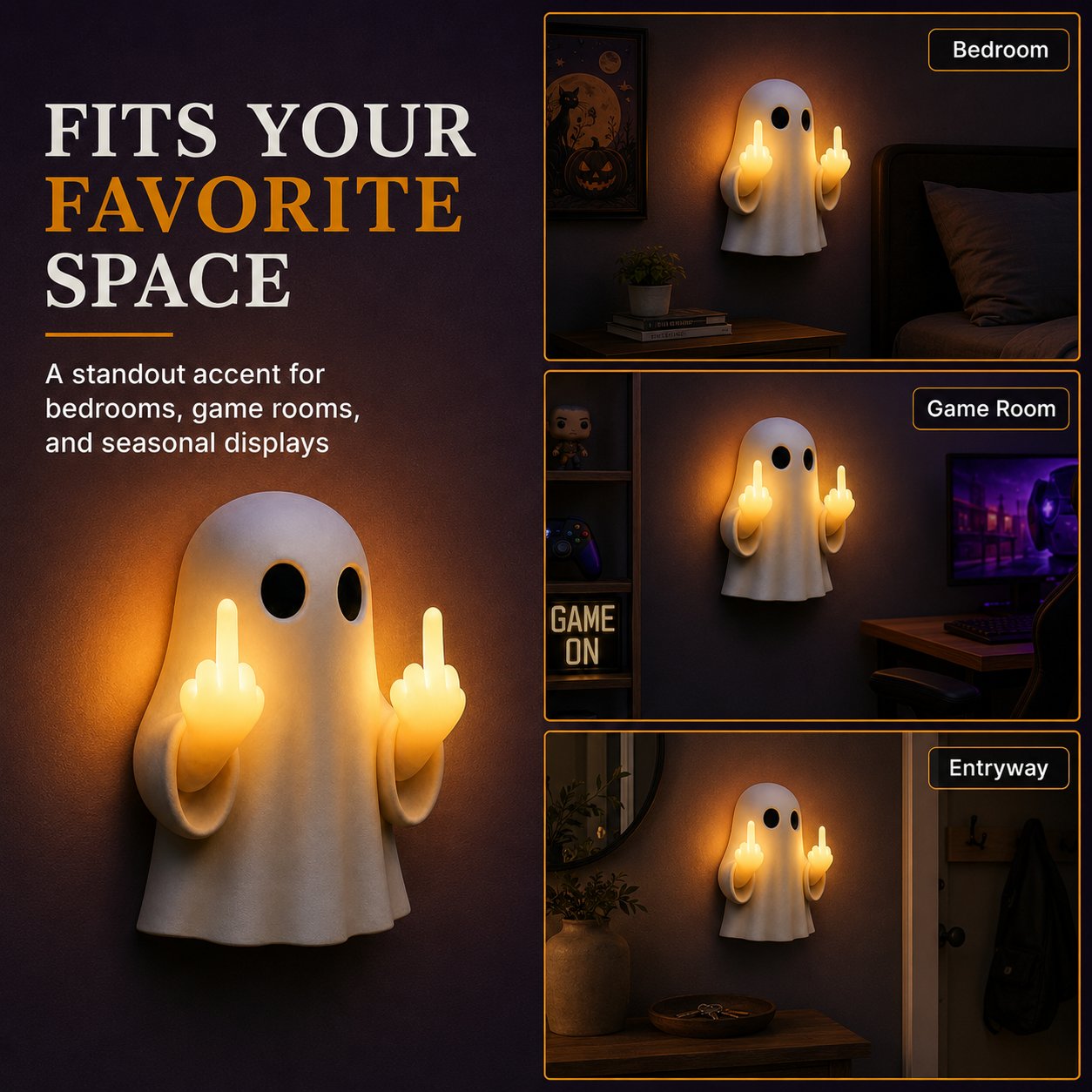 🔥LAST DAY 52% OFF-👻 Halloween Ghost Middle Finger Glow Night Light