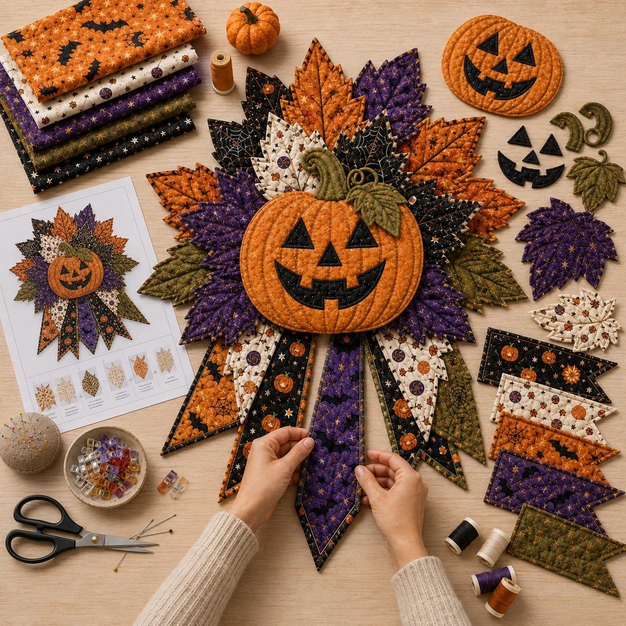 🔥LAST DAY 49% OFF🎃 Beginner-Friendly Oversized Halloween Character Quilted Door Hanger Sewing Kit💕