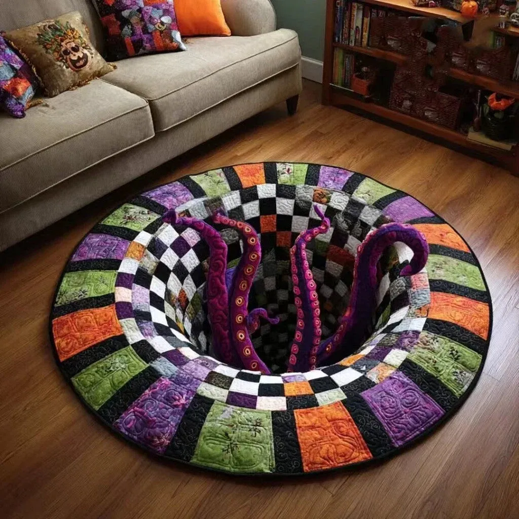 🔥LAST DAY 52% OFF🎃3D Skeleton Vortex Quilted Round Halloween Rug