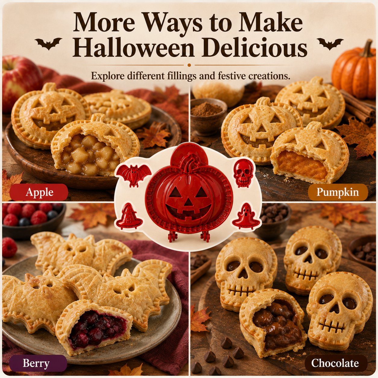 🔥LAST DAY 52% OFF🎃 Halloween Mini Pie Mold Set–8 Spooky Designs for Easy Festive Baking