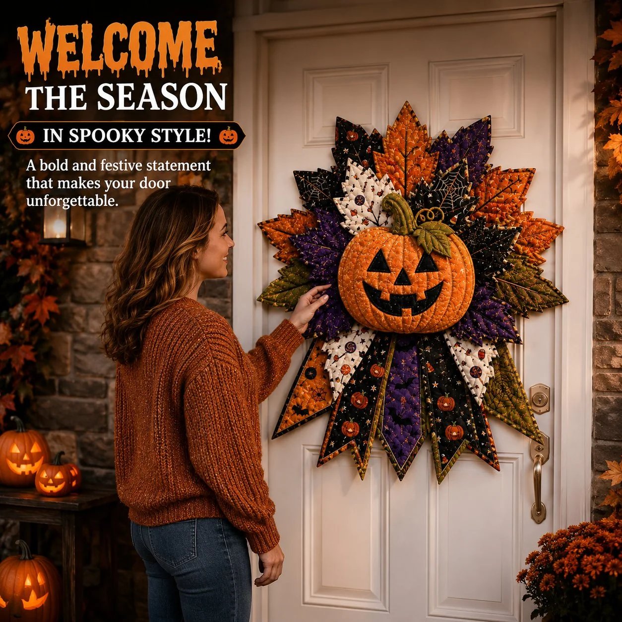 🔥LAST DAY 49% OFF🎃 Beginner-Friendly Oversized Halloween Character Quilted Door Hanger Sewing Kit💕