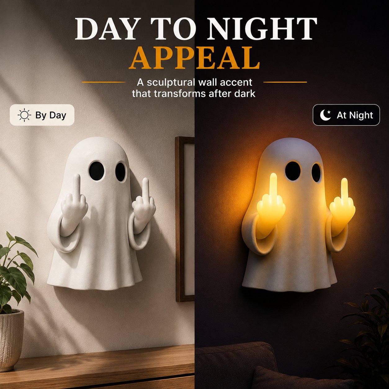 🔥LAST DAY 52% OFF-👻 Halloween Ghost Middle Finger Glow Night Light