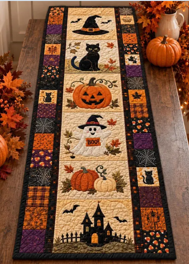 🔥LAST DAY 52% OFF🎃Halloween Quilted Table Runner–Cozy Fall Decor in Seconds