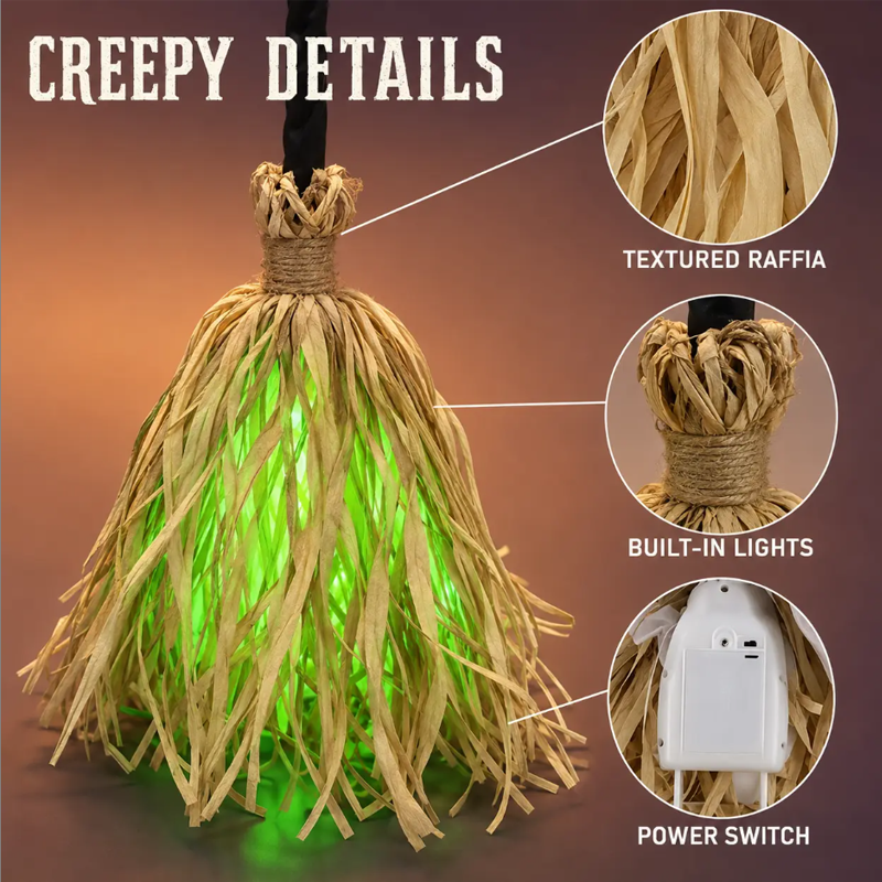 🔥LAST DAY 52% OFF🧹Animated Witch Broom Halloween Decoration with Lights and Sound🧙