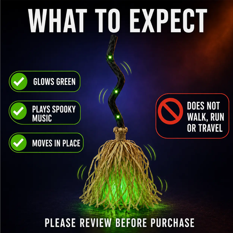 🔥LAST DAY 52% OFF🧹Animated Witch Broom Halloween Decoration with Lights and Sound🧙