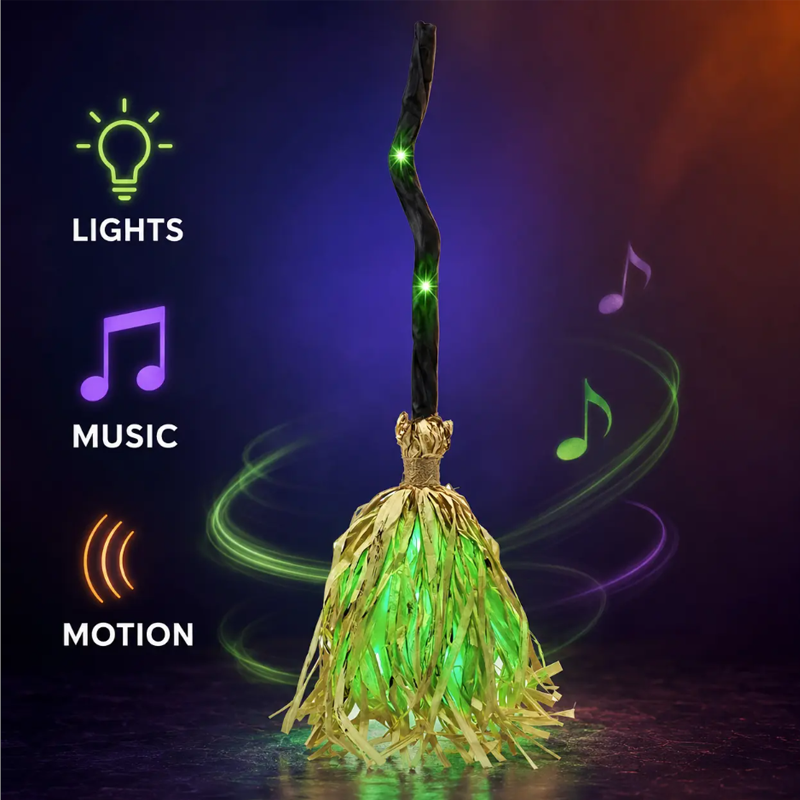 🔥LAST DAY 52% OFF🧹Animated Witch Broom Halloween Decoration with Lights and Sound🧙