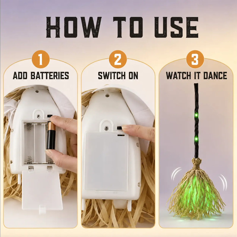 🔥LAST DAY 52% OFF🧹Animated Witch Broom Halloween Decoration with Lights and Sound🧙