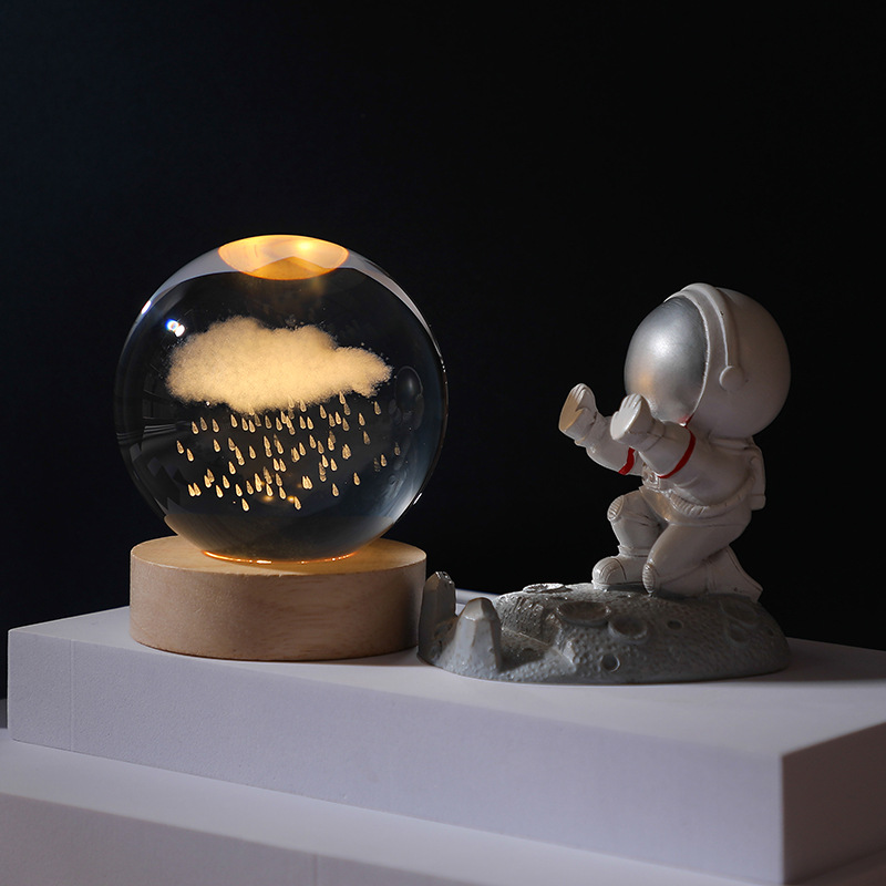3D Crystal Ball Night Lamp Monochrome Clear With Wood Base